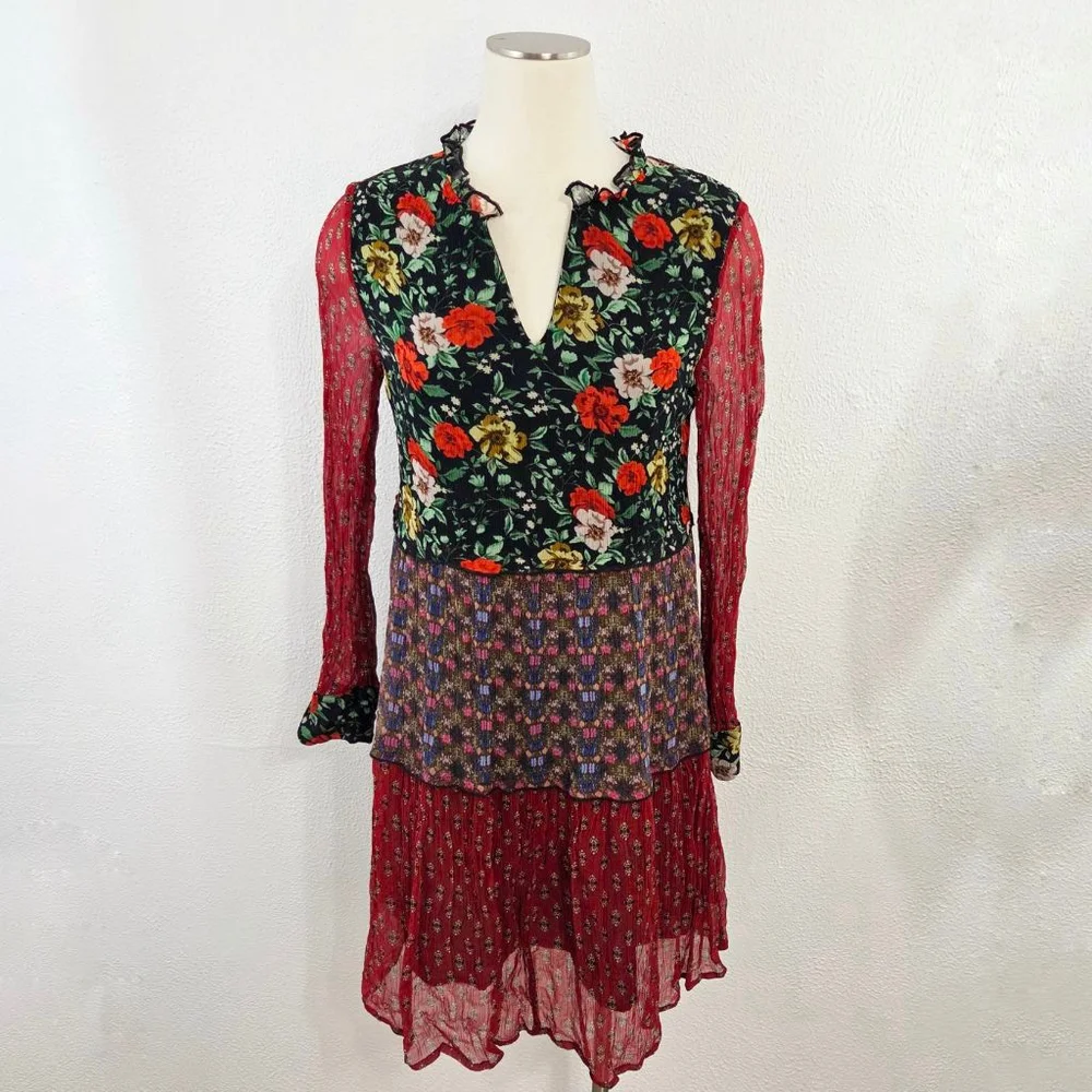 Sundance Patterns of Wonder boho patchwork floral dress long sleeve women medium - Picture 2 of 8